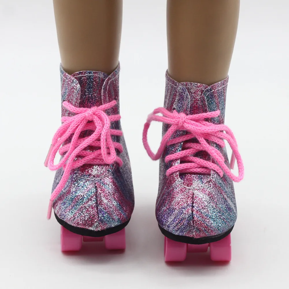 Обувь для роликовых коньков 18 дюймов американская кукла белая розовая Радужная черно-белая обувь для роликовых коньков 43 см девочка кукла