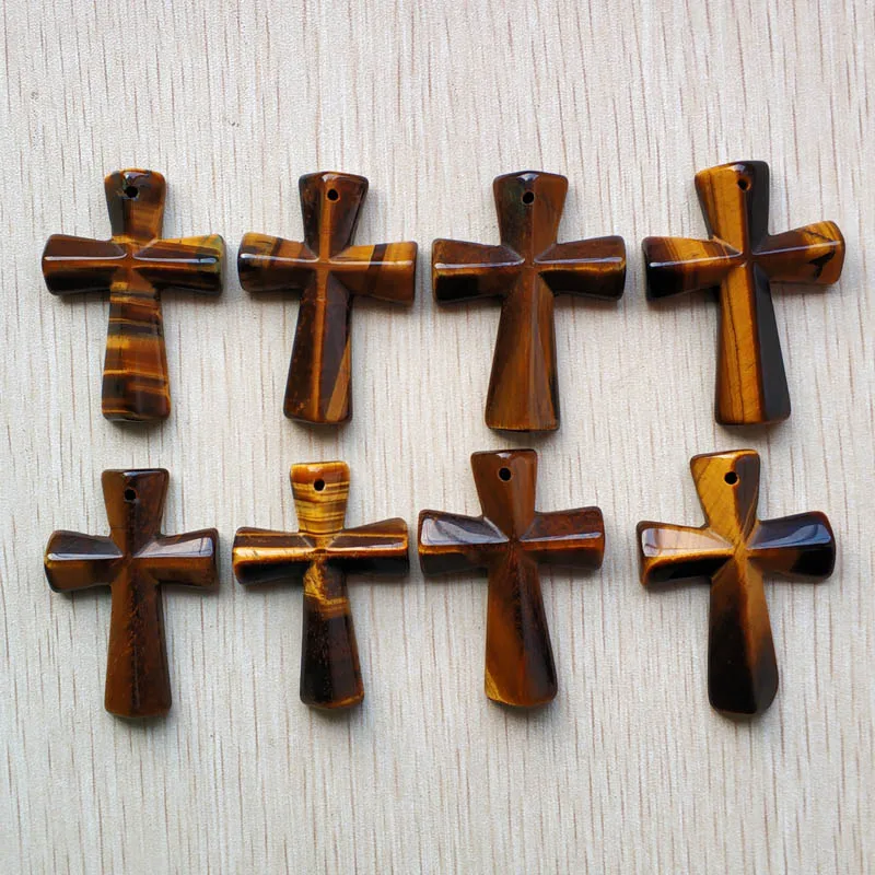 New Fashion Best Selling Natural Tiger Eye Stone Cross Pendants Charm