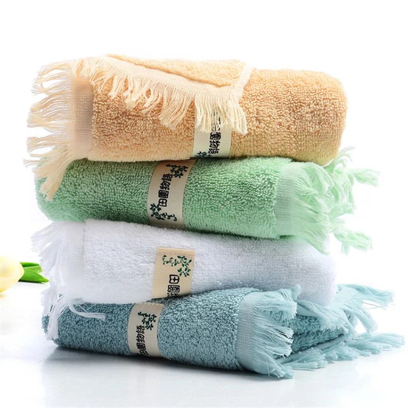 Casegrace 70 x 35 CM Washcloth Solid Color Cotton Face Towel With Tassel Antibacterial Soft Rectangle Travelling Hand Towels