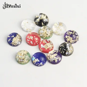 

Jaymaxi 12mm Resin Smooth Flat Gold Foil Button Beads DIY Jewelry Findings Faux Druzy Cabochon Base 50Pieces/lot