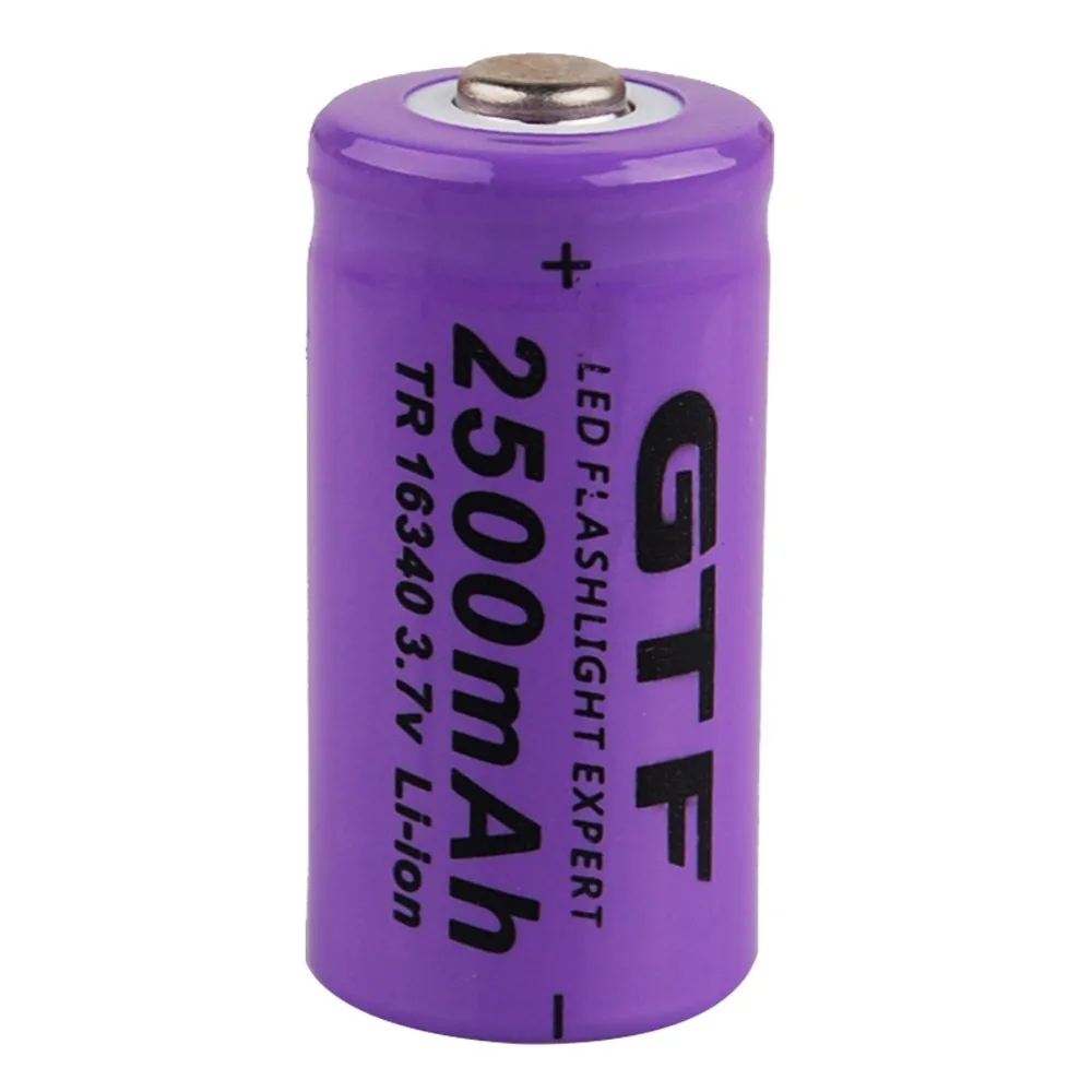 

GTF 16340 2500mAh 3.7V Li-ion Rechargeable Batteries For Flashlight Headlamp 2500MAH Capacity 16340 lithium Batteries