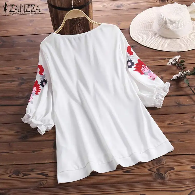 المرأة بلوزة العرقية الأزهار طباعة قميص 2019 ZANZEA الصيف البوهيمي فانوس كم Blusas عارضة تونك قمم فضفاض قميص موهير