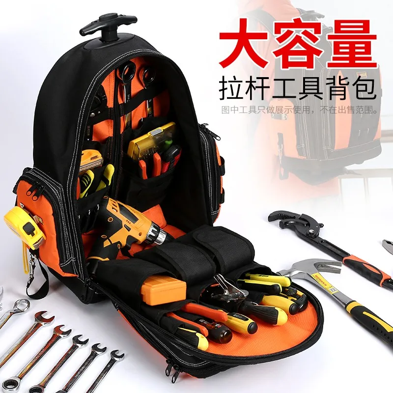 

Tool Backpack Electrician repair storage Organizer Bag 1680D Waterproof Tool Bags Multifunction knapsack Tool Holder with Trolle