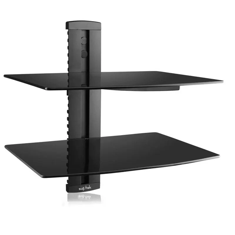 Black 2 Floating Shelf with Strengthened Tempered Glass for DVD Players/Cable Boxes/Games Consoles/TV Accessories 2 Shelf, Black