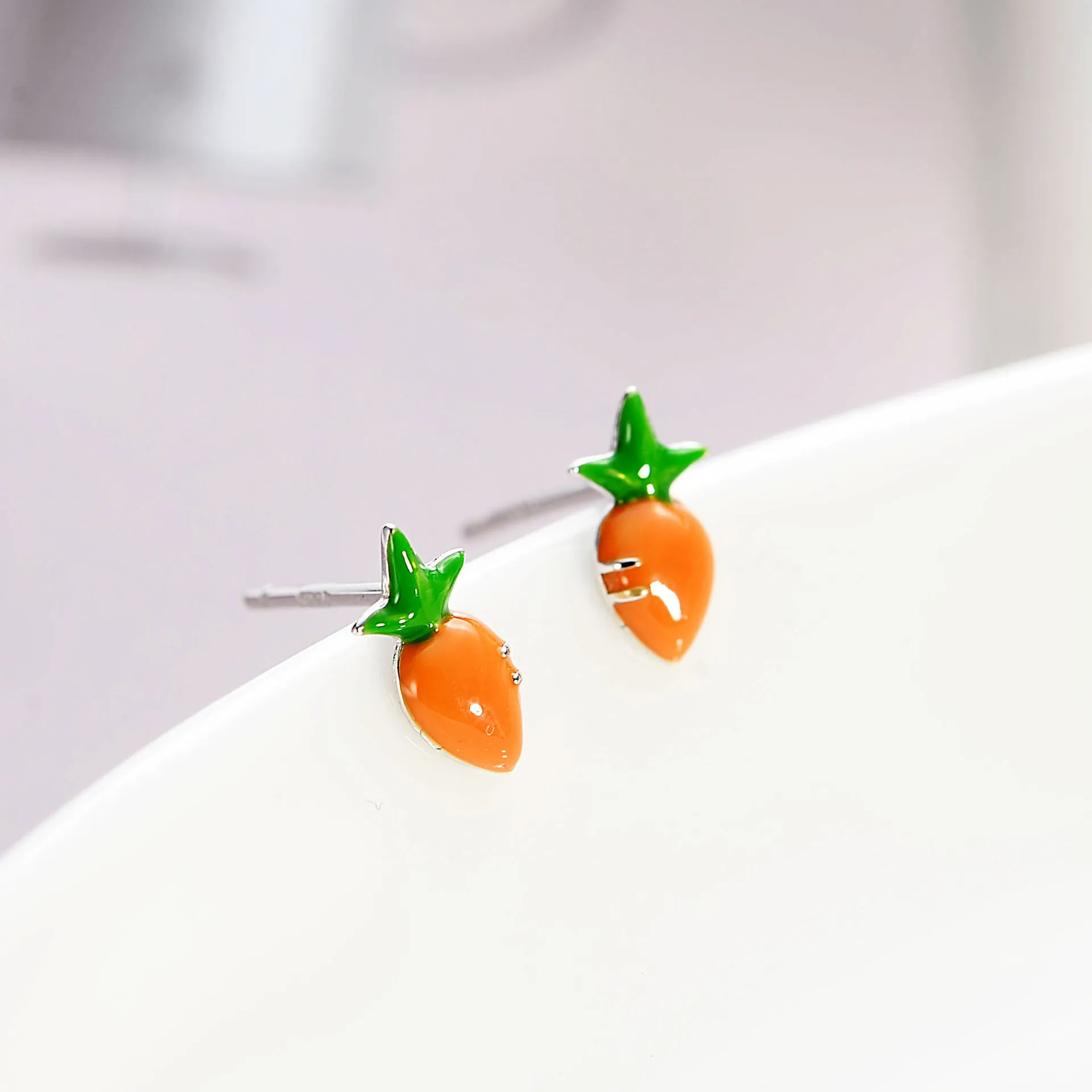carrot drop glaze earring 100% 925 Sterling silver Jewelry fashion Hypoallergenic Stud earrings for women girl gift