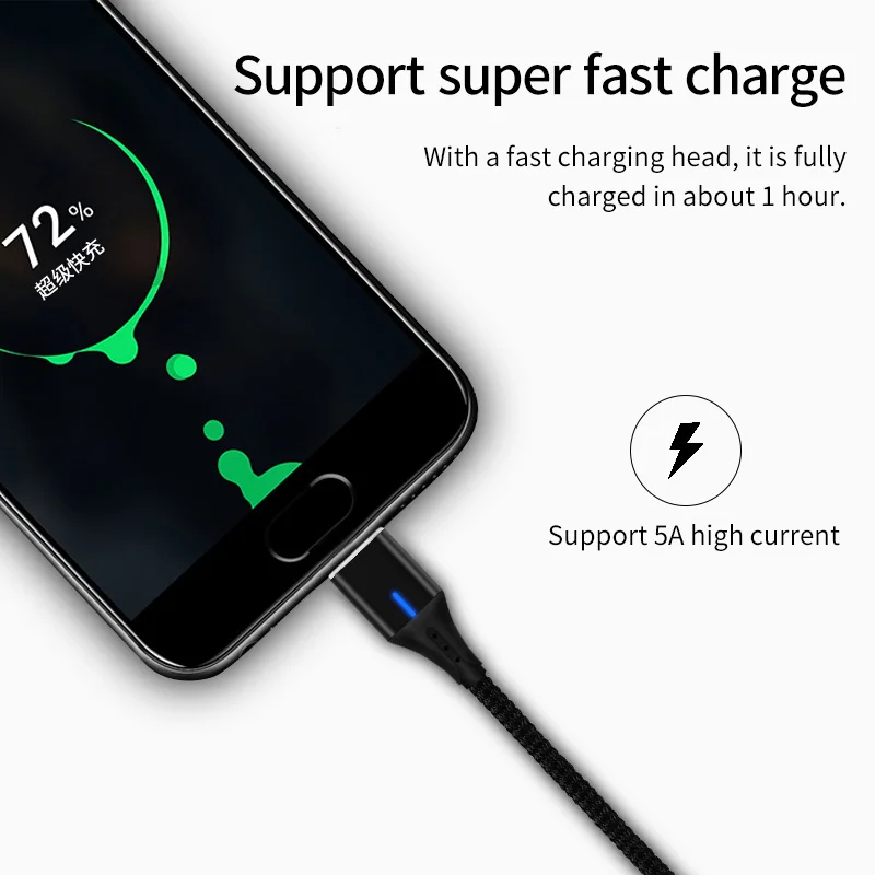 5А Магнитный кабель type C Supercharging для huawei mate 20 P20Pro Micro USB быстрая зарядка шнур USB-C магнит зарядка Кабо для samsung