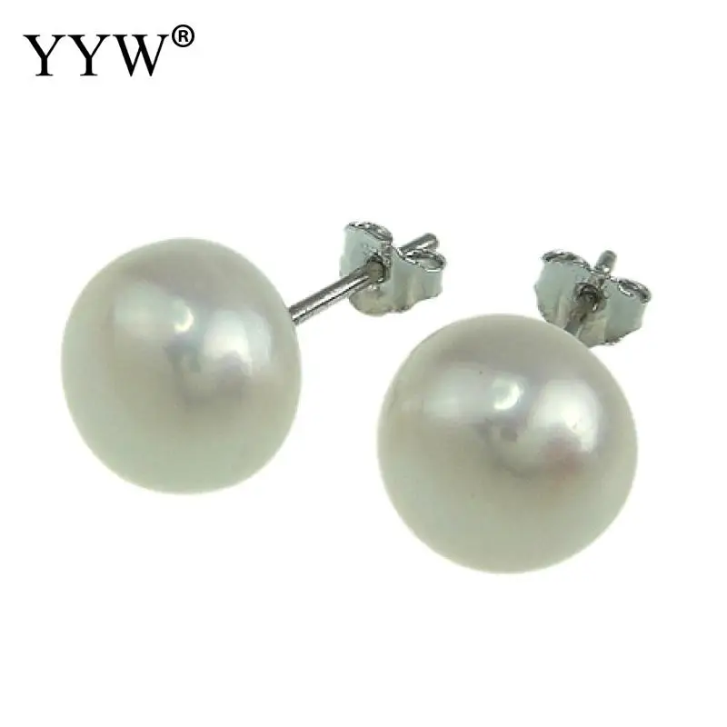 Лидер продаж YYW женские натуральные белые серьги-гвоздики из пресноводного жемчуга 9-10 мм жемчужные бусины на пуговицах свадебные серьги-гвоздики