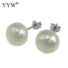 Лидер продаж YYW женские натуральные белые серьги-гвоздики из пресноводного жемчуга 9-10 мм жемчужные бусины на пуговицах свадебные серьги-гвоздики