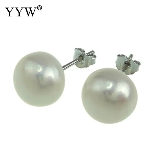 Yyw Hot Women Natural Real White Freshwater Pearl Stud Earrings Yyw Hot Women Natural Real White Freshwater Pearl Stud Earrings 9 10mm On Beaded