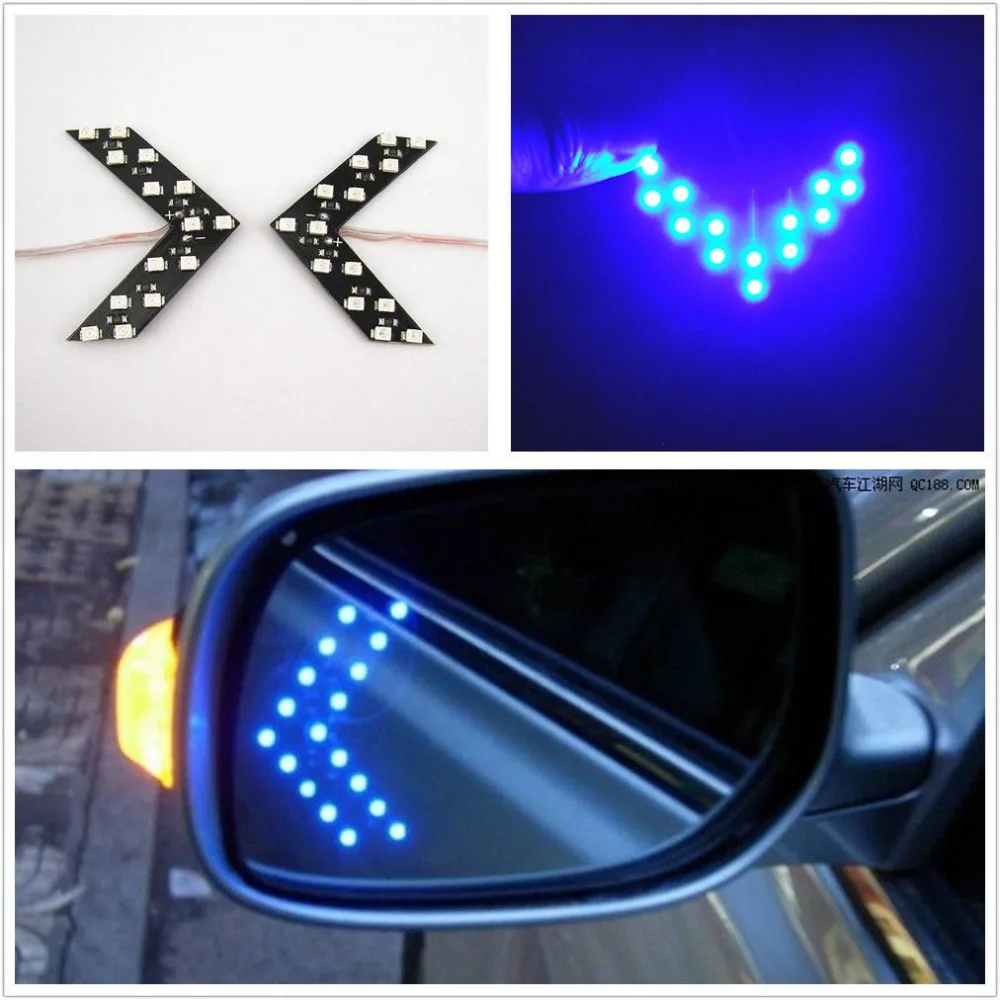 2Pcs Blue / Red Arrow Indicator Panel 14SMD LED Car Side Mirror Turn