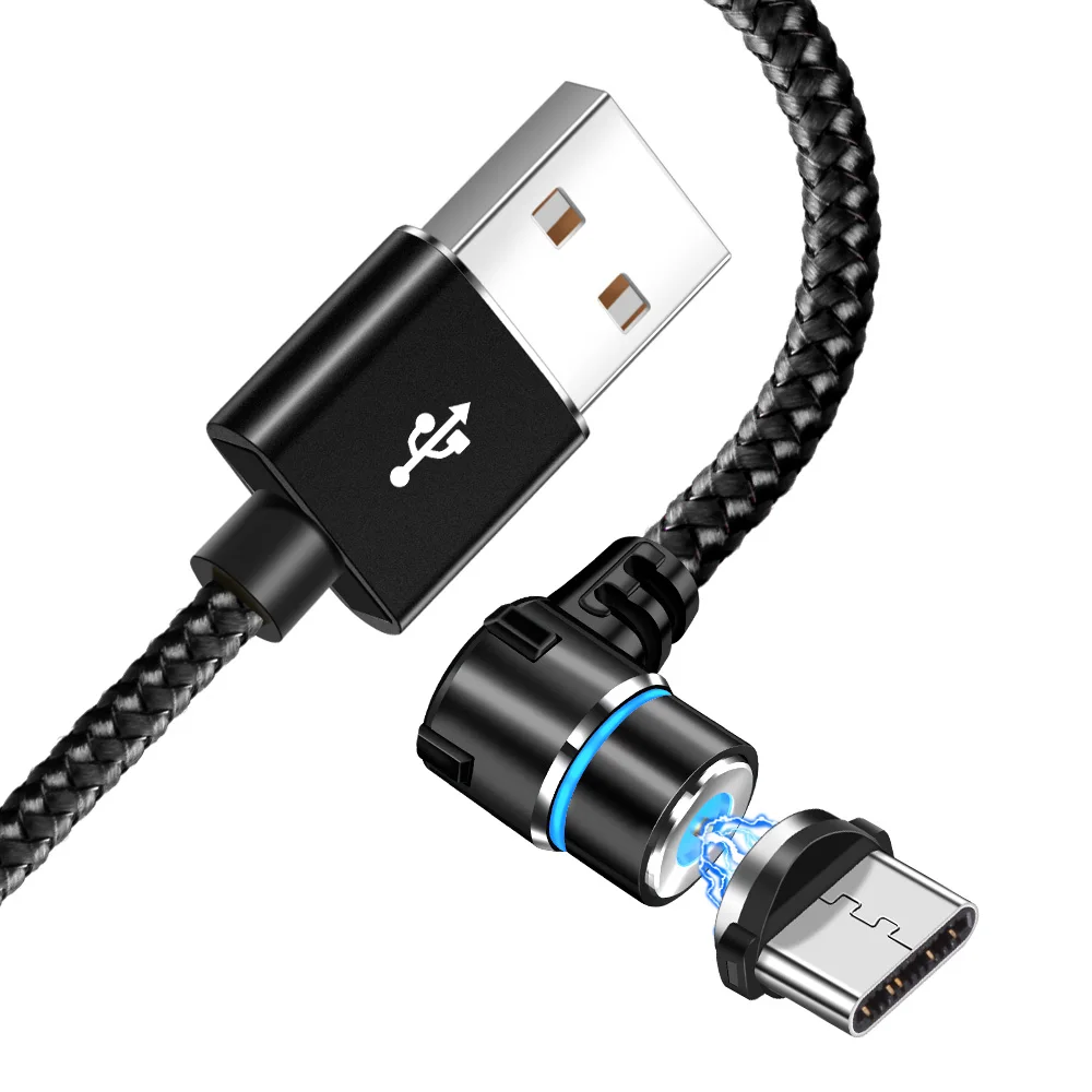 OLAF светодиодный магнитный кабель USB 90 градусов для iPhone XS samsung S9 Xiaomi huawei Быстрая зарядка Магнитный Micro usb type c кабель usbc