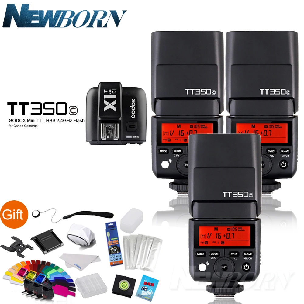 Godox Flash Thinklite 3 x TT350C TTL, 2,4G, Speedlite + X1T C inalámbrica para Canon EOS 5D 6D