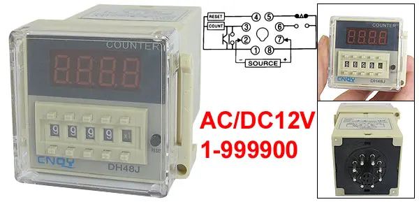 DH48J AC/DC 12V 50/60Hz 1-999900 8 Pin Terminals Digital Counter Relay