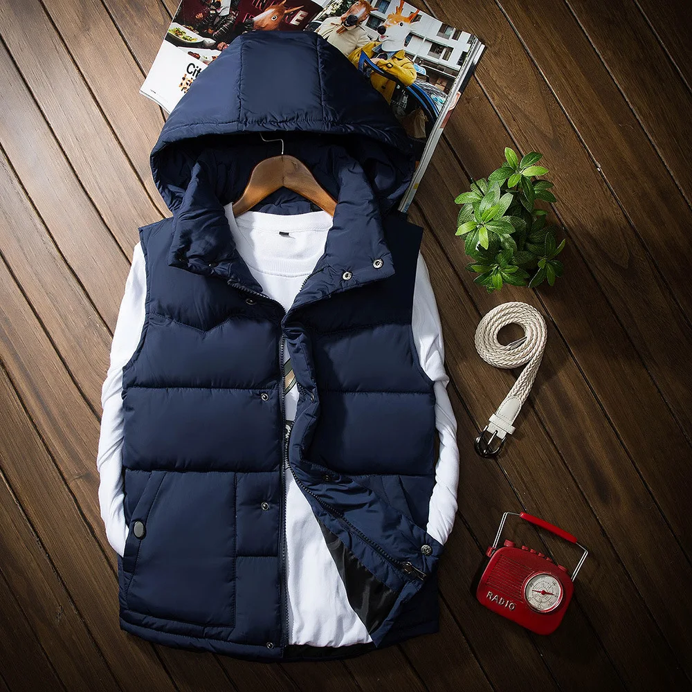 Осенне зимний хлопковый жилет BOU 2020 с перьями однотонный капюшоном|vest vest|hooded cotton
