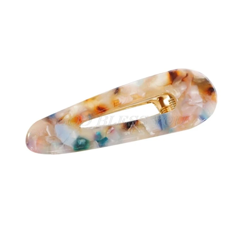 Women Girls Japanese Style Side Hair Clip Hollow Geometric Water Drop Shape Duckbill Hairgrips Colored Marble Textured Printed