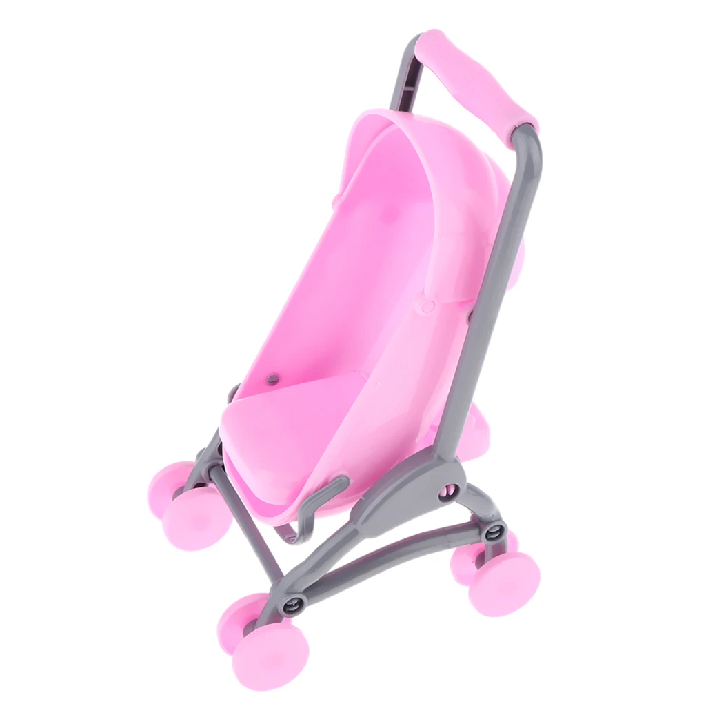 Mini Baby Doll Stroller Trolle Toy Simulation Push Cart Pushchair Children Role Playing Game for Dollhouse Nursery Furniture Toy