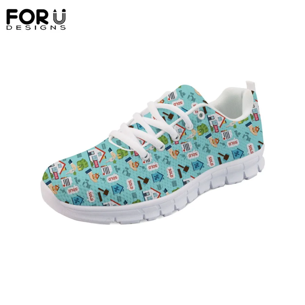 

FORUDESIGNS Flats Spring Summer Women Sneakers Lace Up Cartoon 3D Real Estate Pattern Ladies Comfortable Light Mesh Shoes Woman