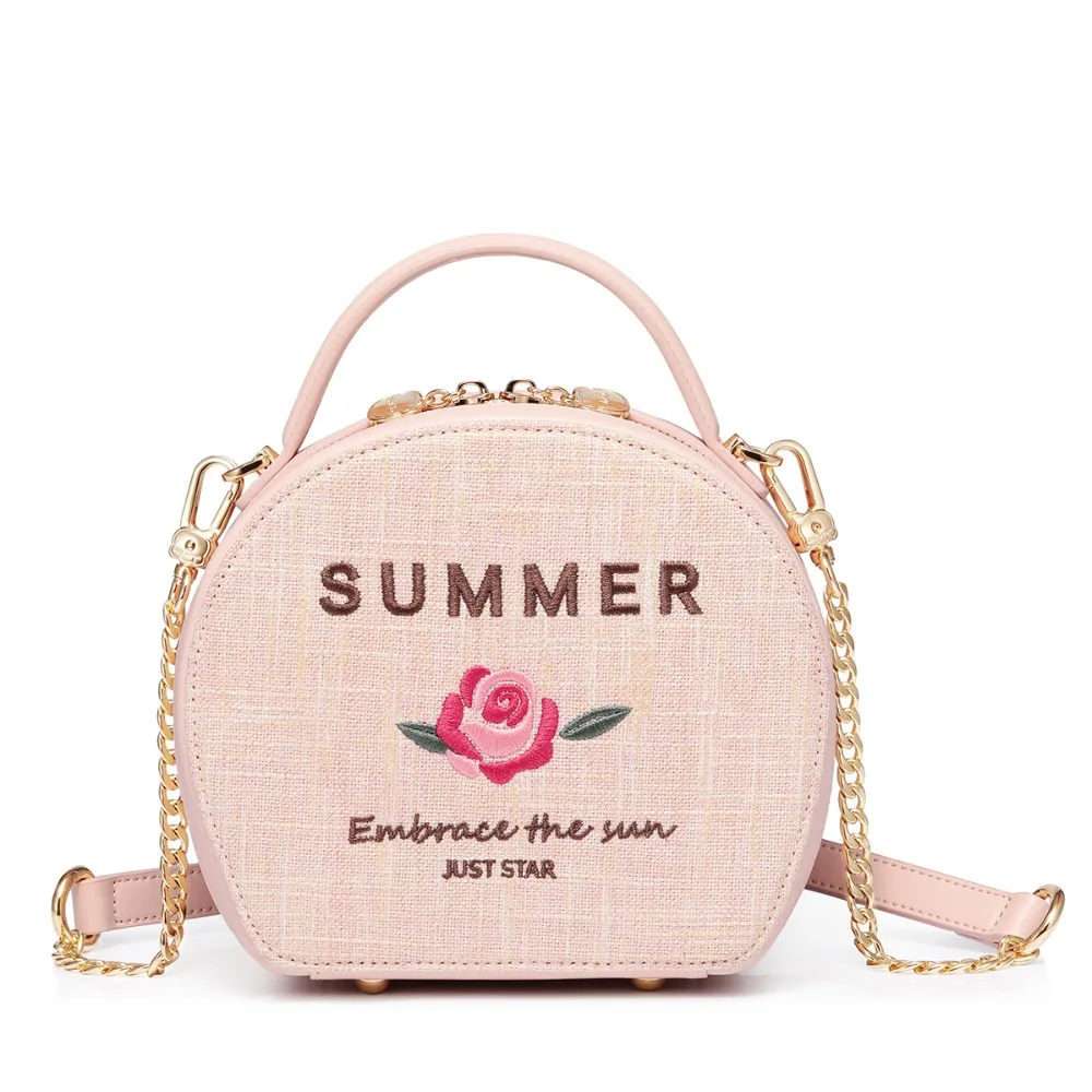 

Women's PU Leather Handbags Ladies Fashion Embroidery Summer Tote Purse Female Flower Chains Sweet Crossbody Bags