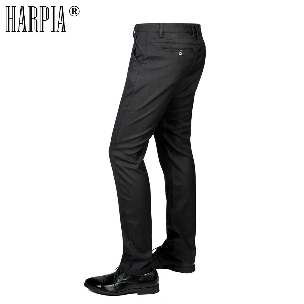 HARPIA Spring Autumn New 's Classic Black Casual Pants Men Slim Straight Stretch Full Length Business trousers Plus Size Male