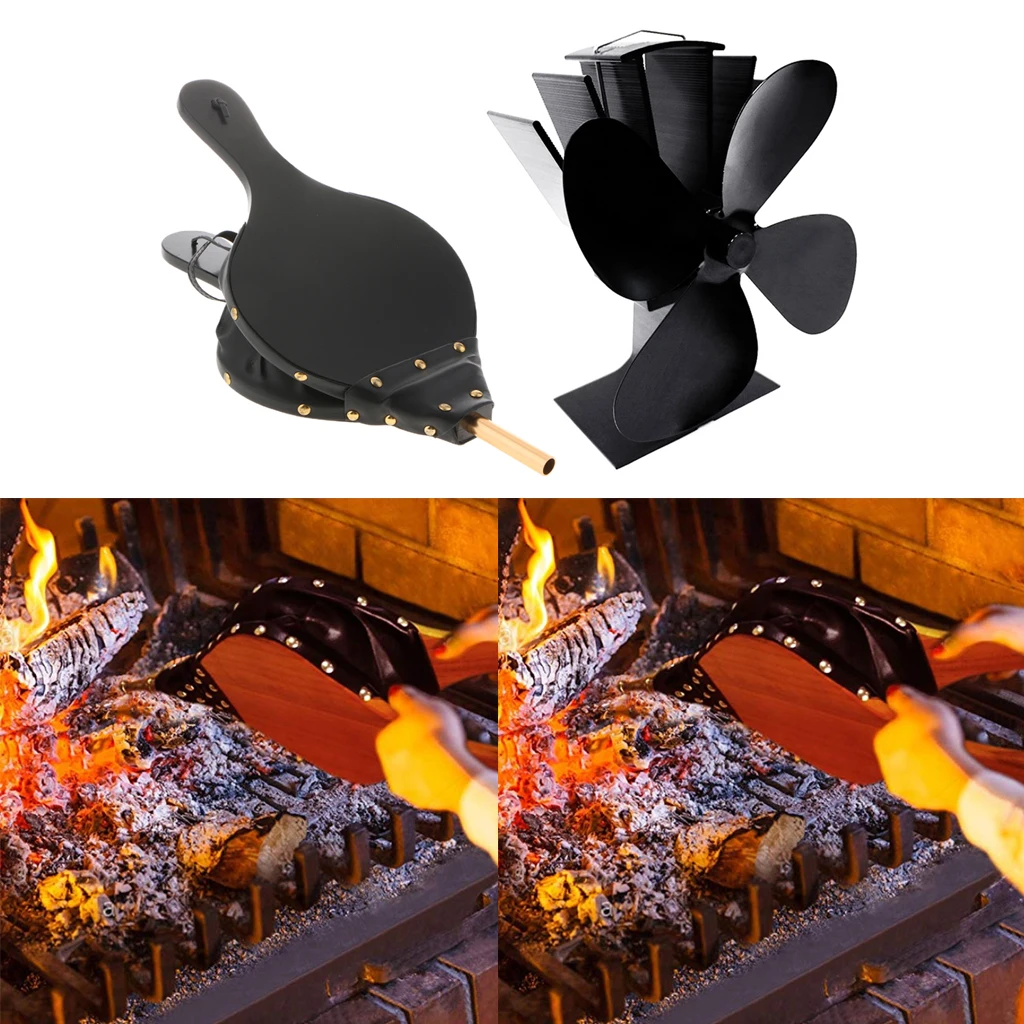 

4 Blades Self Heat Powered Stove Fan & Wooden Fireplace Bellows For Wood Log Burner Fireplace