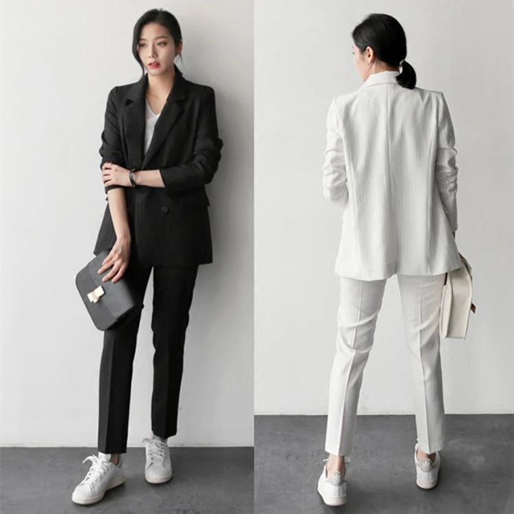 

Small suit suit female autumn wild thin vertical stripes long sleeve professional suit trousers two-piece suit