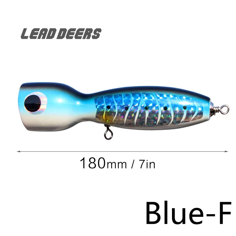 Leaddeers 120 г Topwater деревянный Поппер GT поверхность выскакивающая приманка Deep Sea Chugger приманки для рыбалки на лодке для открытого океана рыболовный троллинг - Цвет: Blue-f