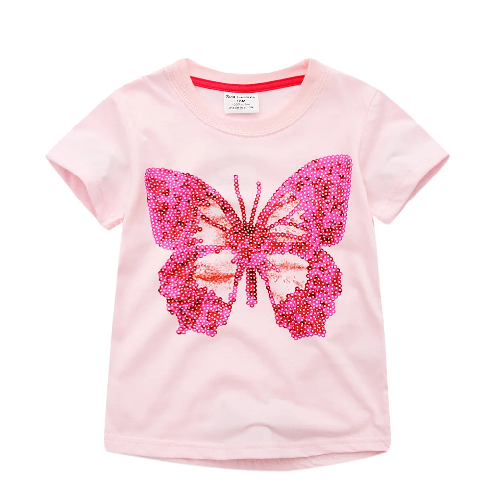 

#LHF84 Toddler Girls Pink Dinosaur Sequins T-shirts