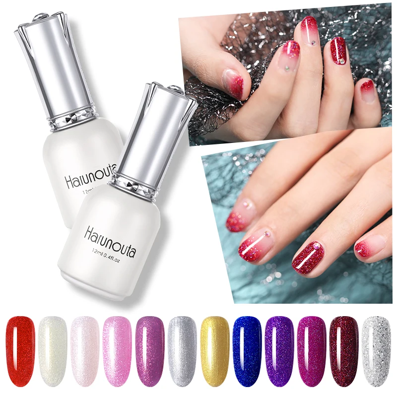 

Harunouta 12ml Glitter Nail Gel Super Shining UV Gel Nail Polish Sequins Platinum Semi Permanent Soak Off UV Gel Varnish