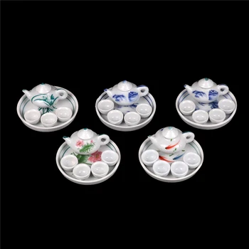 

6Pcs Miniature Dollhouse Dinnerware Colorful Floral Print Porcelain Tea Set Tableware Cup Plate
