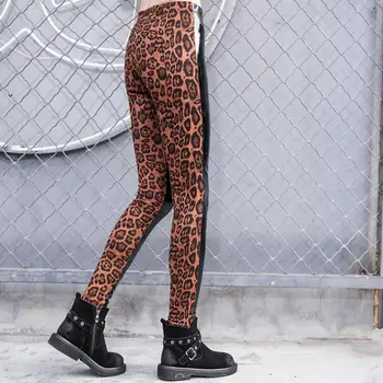 

Leopard patchwork Pu leather pants female Skinny Pencil Pants 2019 autumn new fashion bling bling trousers gx1563