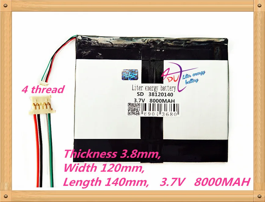 Skup 4 gwint 38120140 3.7V 8000MAH akumulatory polimerowe 3870120*2 bateria tableta