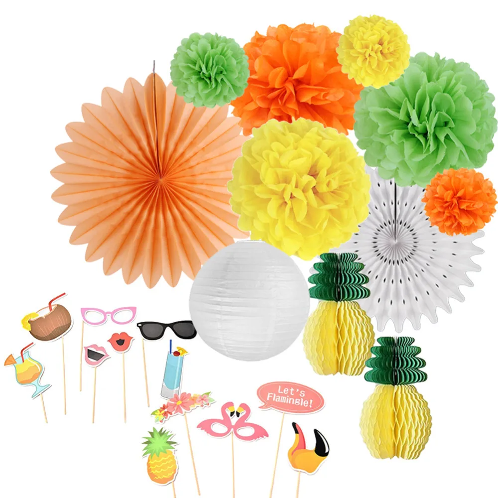 Summer Hawaiian Party Decoration 12pcs/set Hanging Paper Lanterns Fans