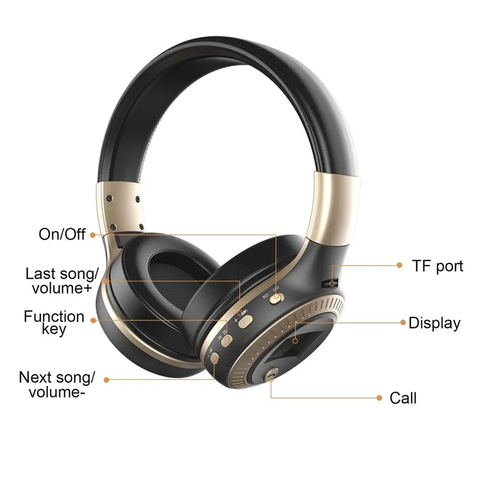 

5pcs Bluetooth Headphones B19 LCD Display Wireless Stereo Headsets Headphone With Mic Micro Security Digital Card Slot FM Radio