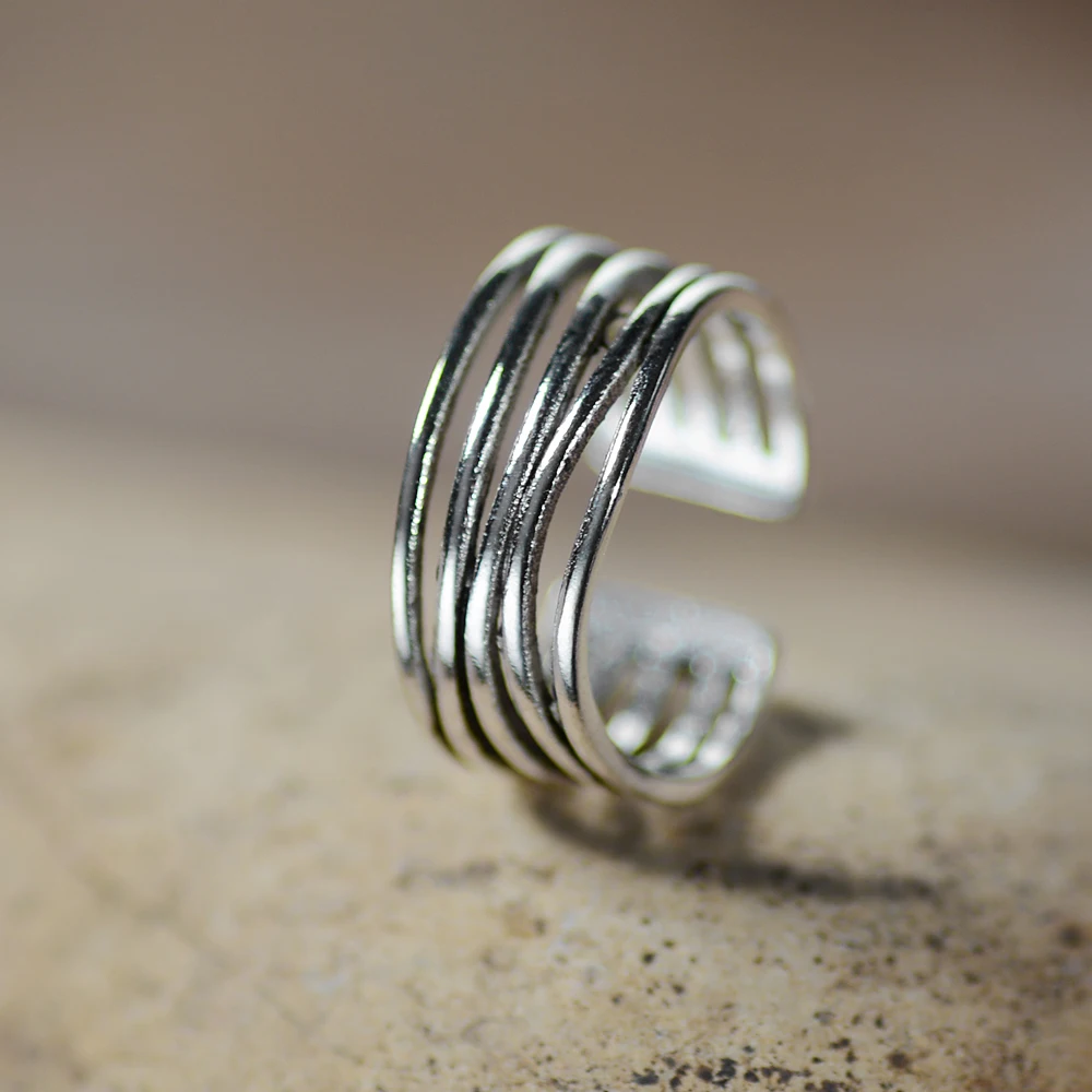 S925 Sterling Silver Ring for Women Vintage Adjustable Size Open Ring SS 027in Rings from