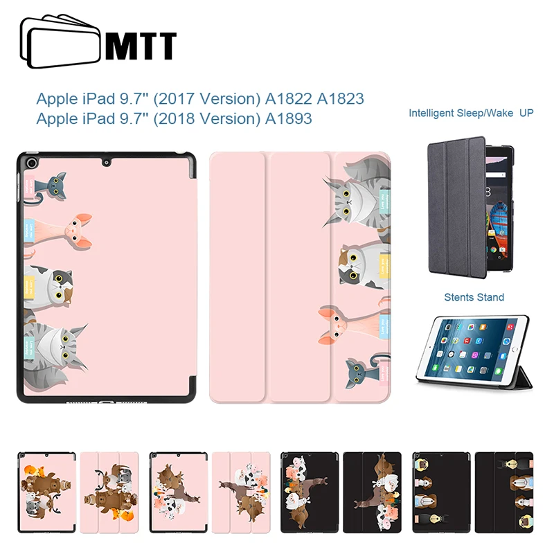 

MTT Cute Animal Family PU Leather Funda Case for iPad 9.7'' 2017 2018 New Model A1822 A1893 Magnetic Smart Cover Auto Sleep/Wake