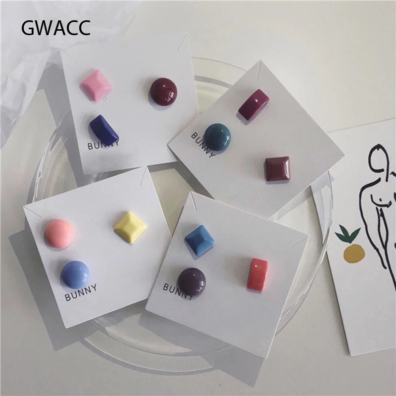 

GWACC Korea Glaze Alloy Big Stud Earrings for Women New Simple Chic Red Geometric Square Acrylic Stone Stud Earrings Jewelry