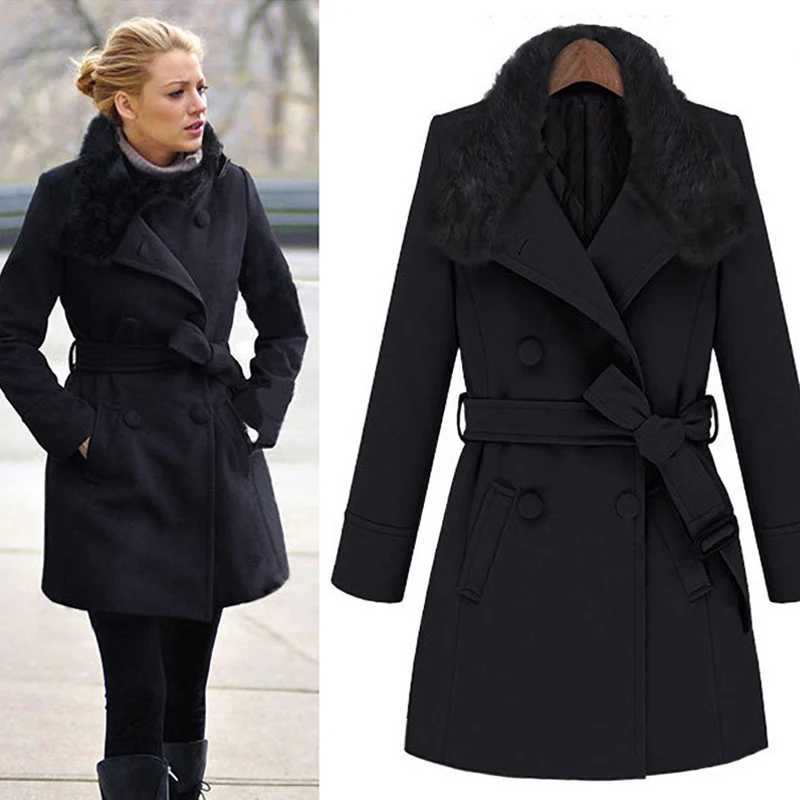 Vintage womens winter jackets Long wool coats Fur Hooded European Style-in Wool & Blends from