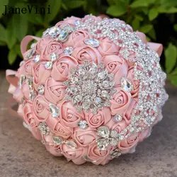 JaneVini 2018 роскошный свадебный букет с розами и стразами, атласные цветы со стразами, свадебные букеты с кружевной ручкой Ramos Novia