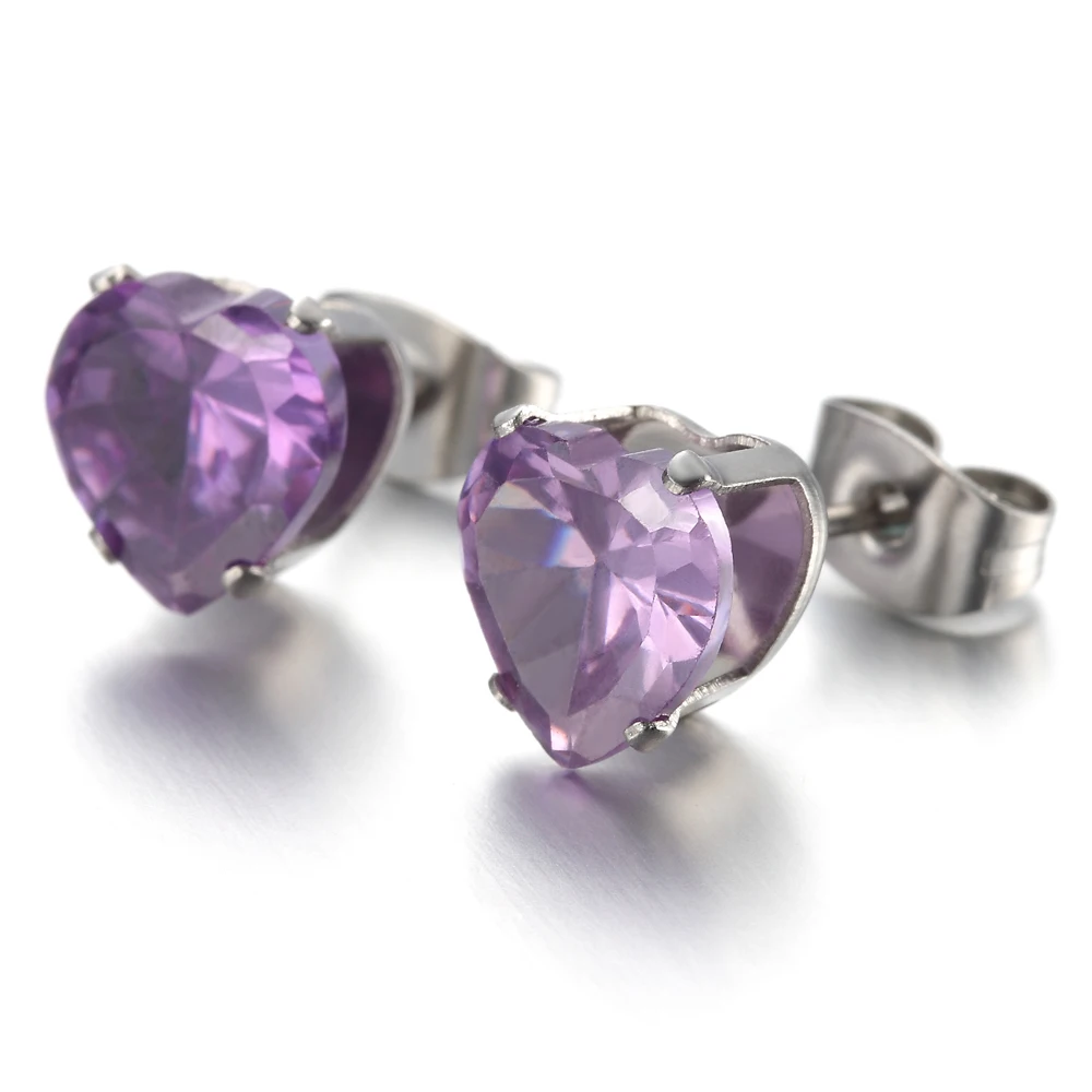 Stainless Steel Mens Ladies Earrings ,Studs, Purple, Heart, Crystal KE773in Stud Earrings from