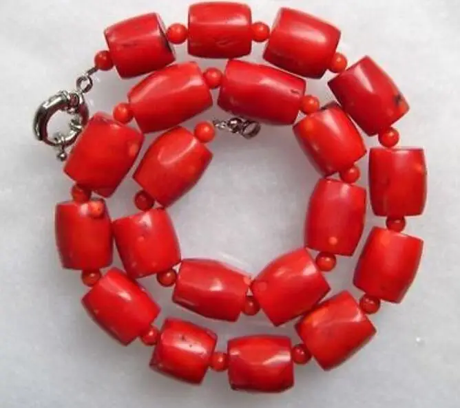 

Beautiful New Wholesale bead Chunky Red Coral Barrel Bead Necklace 18
