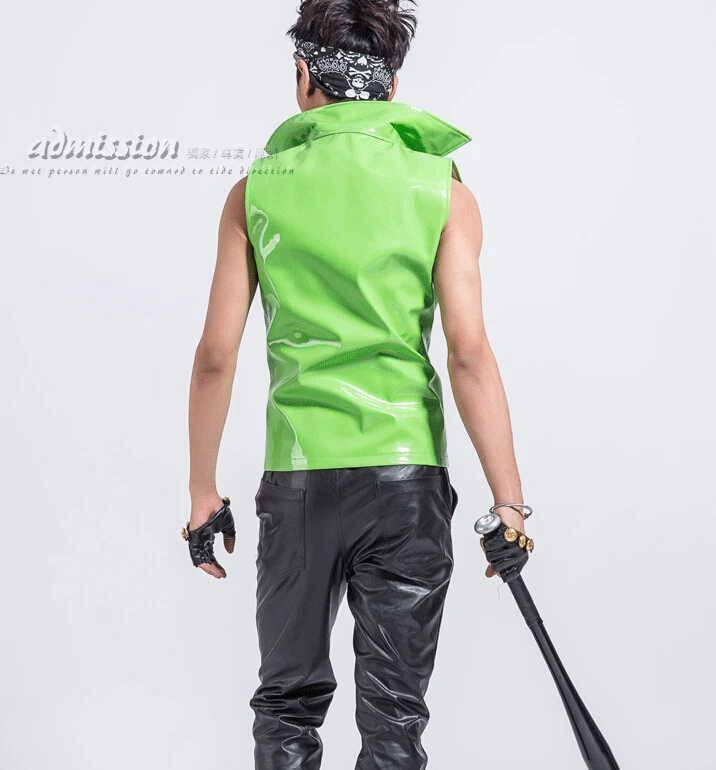 S-XXXL! Мужской брендовый модный костюм ds, персонализированный неоновый зеленый кожаный жилет, модное мужское пальто из искусственной кожи, костюмы певицы