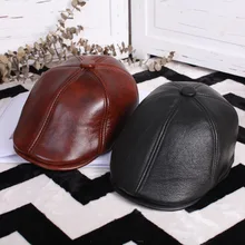 Новые Модные осенние кожаные береты, мужские тонкие дамские шапки, шапка из воловьей кожи, шапки с утиным пухом, зимние шапки, кожаные козырьки