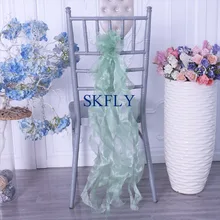 CH097D хорошее качество много цветов на заказ Дешевые Необычные Свадебные органзы светло Зеленый оборками курчавая ива стул sash