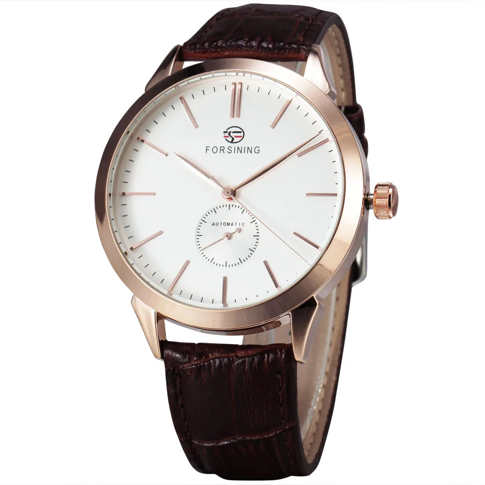 WINNER Fashion Classic Concise Precision Men s Mechanical Wrist Watch Leather Strap Sub Dial W Box