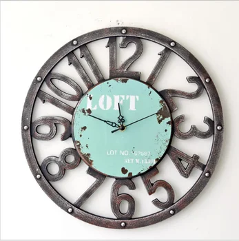 

Large Creative Retro Rural Nostalgia Wall Clock Home Decor Time Vintage Hollowed out Watch loft Clock