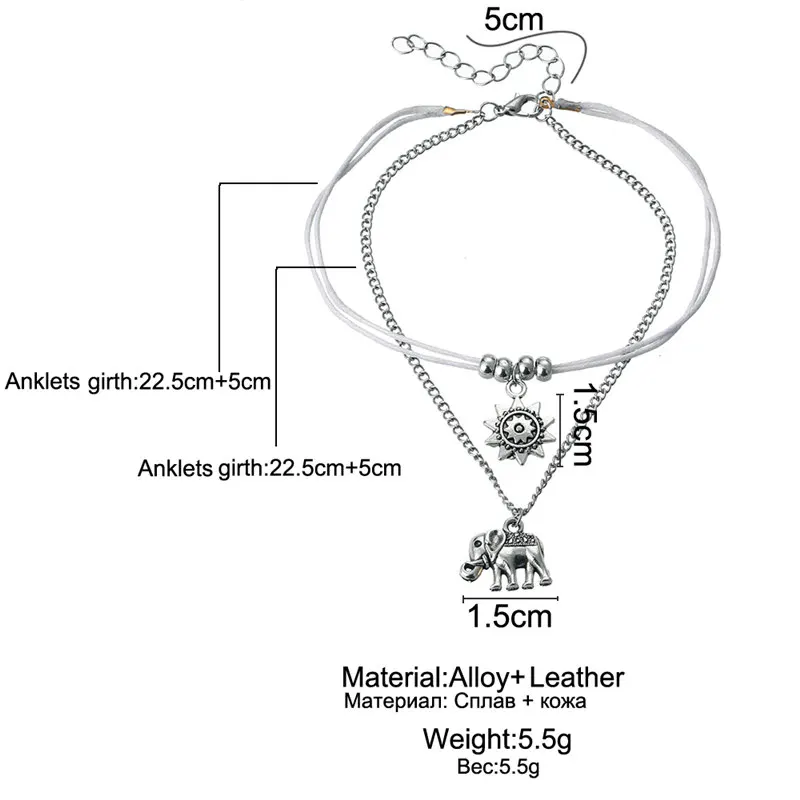Если я Винтаж несколько слоев женские браслеты для щиколотки слон Солнечный кулон талисманы Веревка Цепь Пляж Лето ноги ювелирный браслет на лодыжку