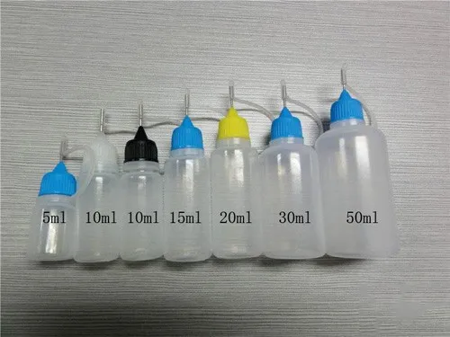 50pcs 15 ml Needle Bottles With PET Plastic Varible Colors Caps Needle 