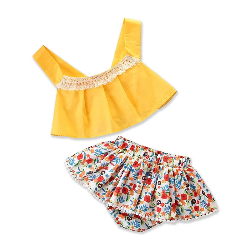 

New Summer Toddler Infant Kids Toddler Baby Girl Floral T-shirt Crop Top Vest+Shorts 2Pcs Outfit Clothes Set 1-4T