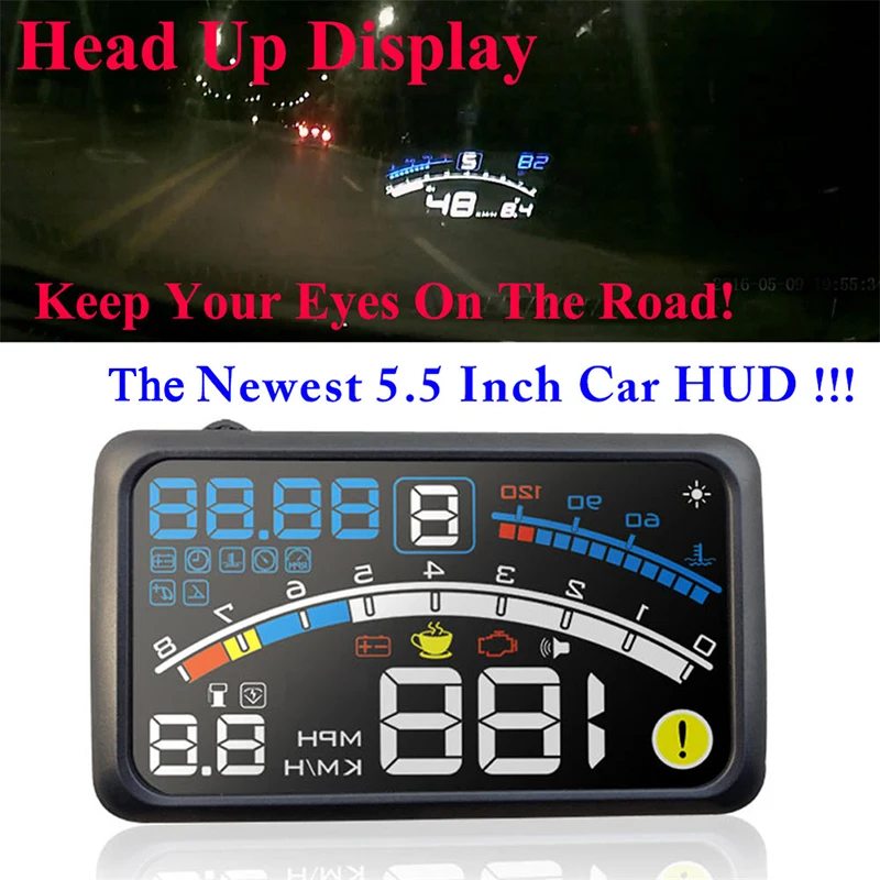 

4E 5.5" Head Up Display HUD OBD II EOBD Windshield Projector Self-adaptive Car Fuel etc Parameter Display Speeding Warning
