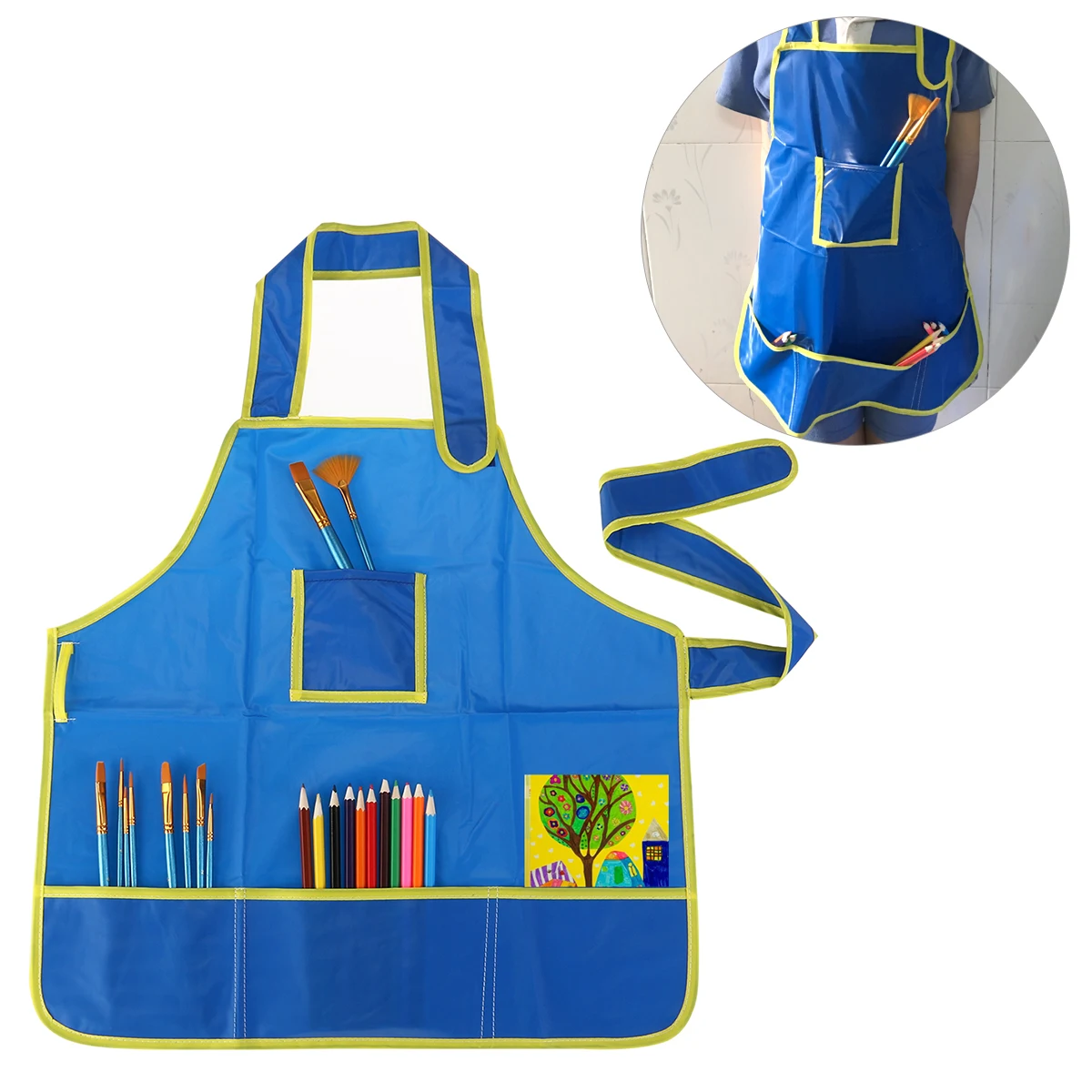 

ULTNICE Children Kids Waterproof Art Craft Apron Smock for DIY Painting Drawing (Blue)